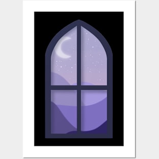 Purple Nightscape Window Scene Posters and Art